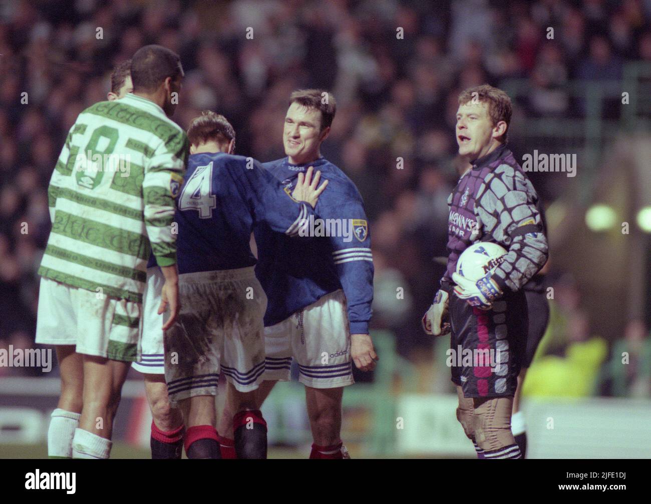 2nd July 22 Rangers & Scotland goalkeeper Andy Goram, who has died aged 58 passed away after a short cancer .RANGERS KEEPER ANDY GORAM AND IAN FERGUSON EXCHANGE WORDS WITH CELTIC'S PIERRE VAN HOOIJDONK Credit: eric mccowat/Alamy Live News Stock Photo