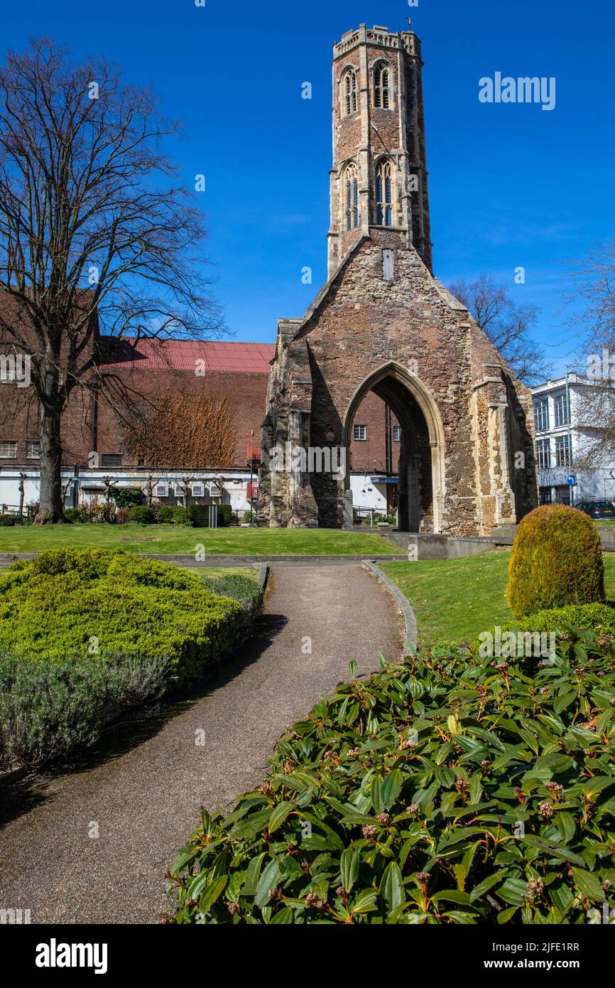 The beautiful Greyfriars Tower, located in Tower Gardens, in the town of Kings Lynn in Norfolk