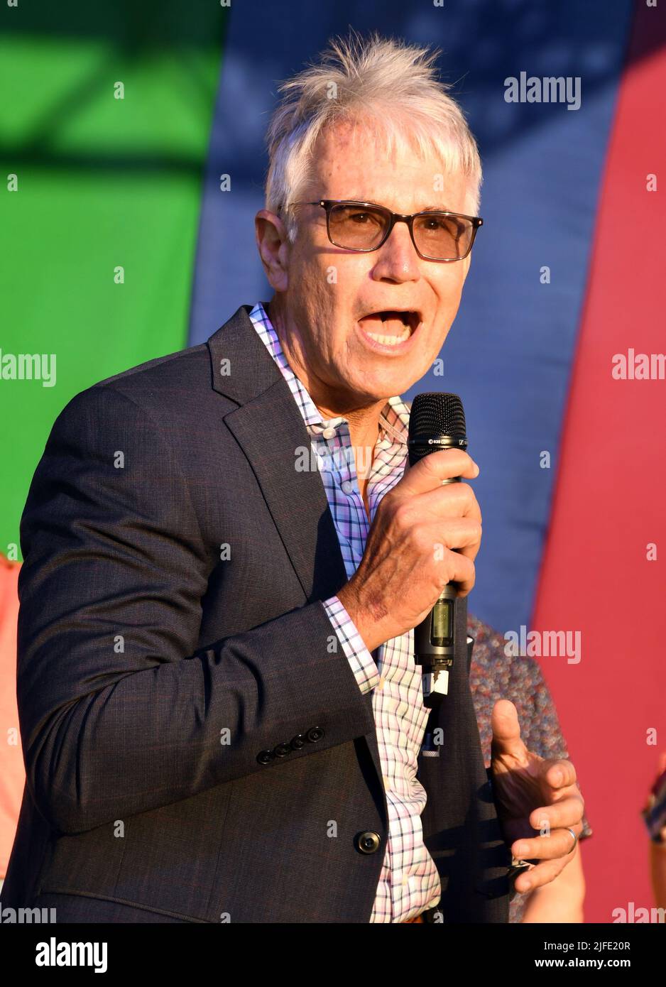 Los Angeles, USA. 01st July, 2022. LA District Attorney George Gascon attends the 2022 South LA Pride Community Picnic at the Norman O. Houston Park in Los Angeles, USAlifornia on July 1, 2022 Credit: Koi Sojer/Snap'n U Photos/Media Punch/Alamy Live News Stock Photo
