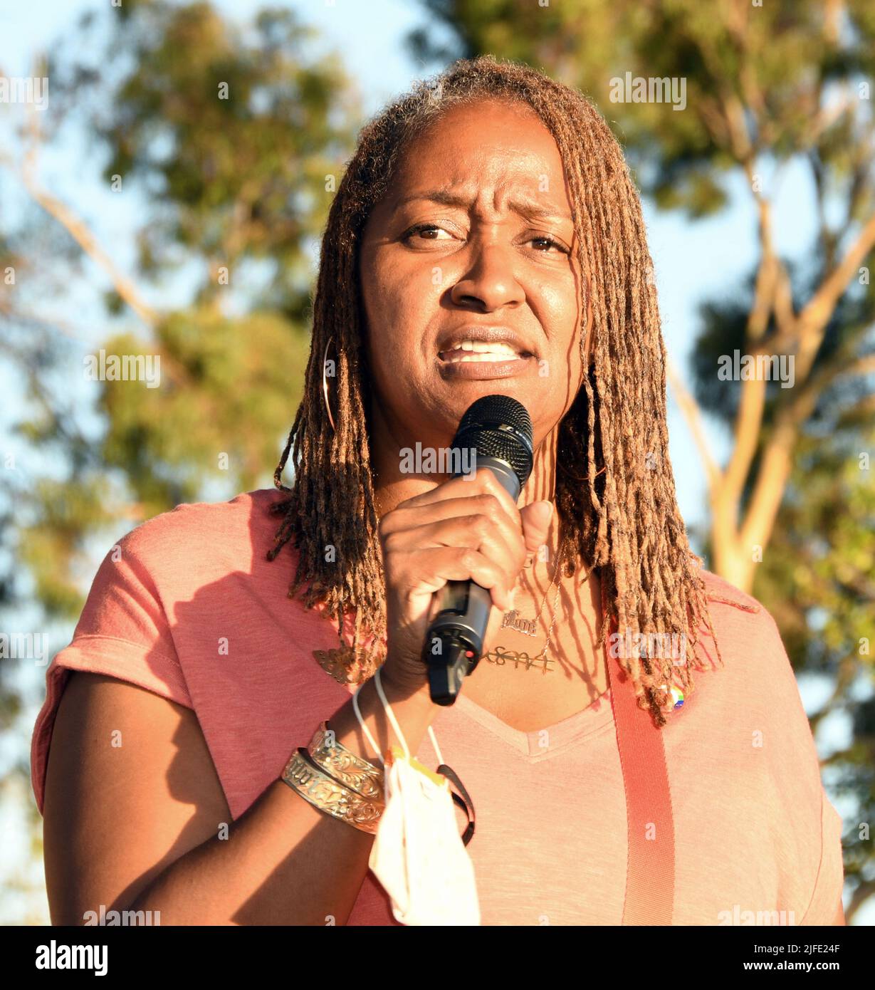 Los Angeles, USA. 01st July, 2022. LA Supervisor Holly Mitchell attends the 2022 South LA Pride Community Picnic at the Norman O. Houston Park in Los Angeles, USAlifornia on July 1, 2022 Credit: Koi Sojer/Snap'n U Photos/Media Punch/Alamy Live News Stock Photo