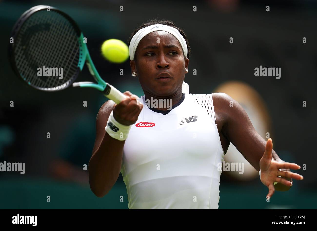 Coco Gauff in action against Amanda Anisimova during day six of the