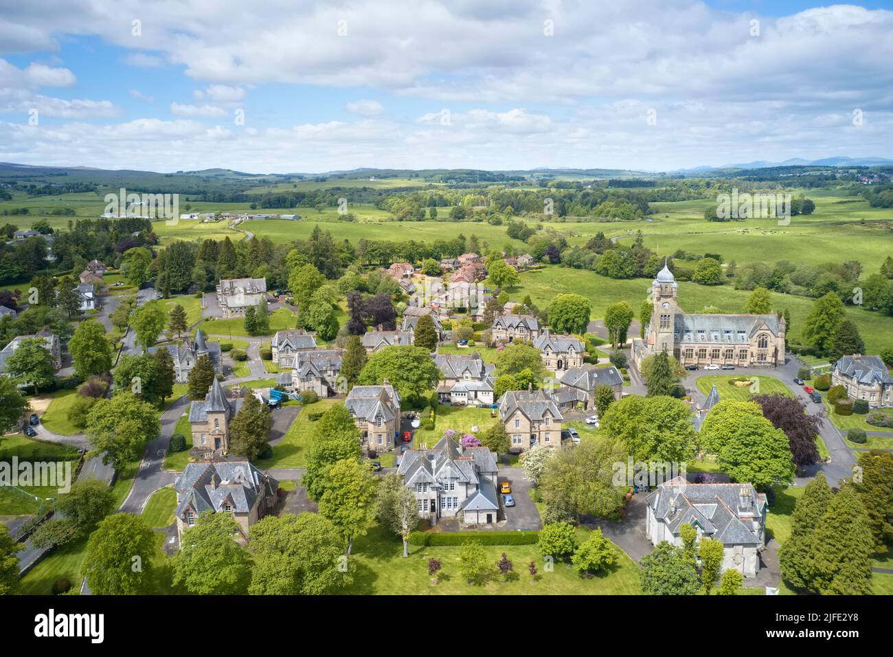 Luxury countryside rural village aerial view from above in Quarriers
