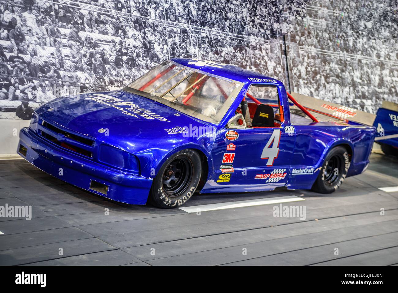 SINSHEIM, GERMANY - MAI 2022: blue Race-Pickup-Truck Chevrolet NASCAR. Stock Photo
