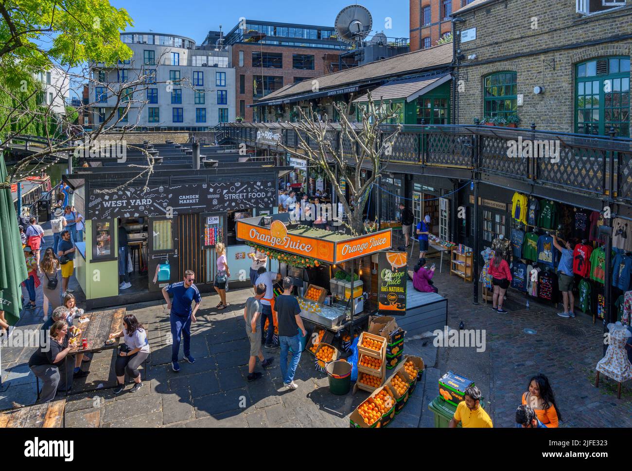 Street food stalls  at Camden Lock, Camden Market, London, England, UK Stock Photo