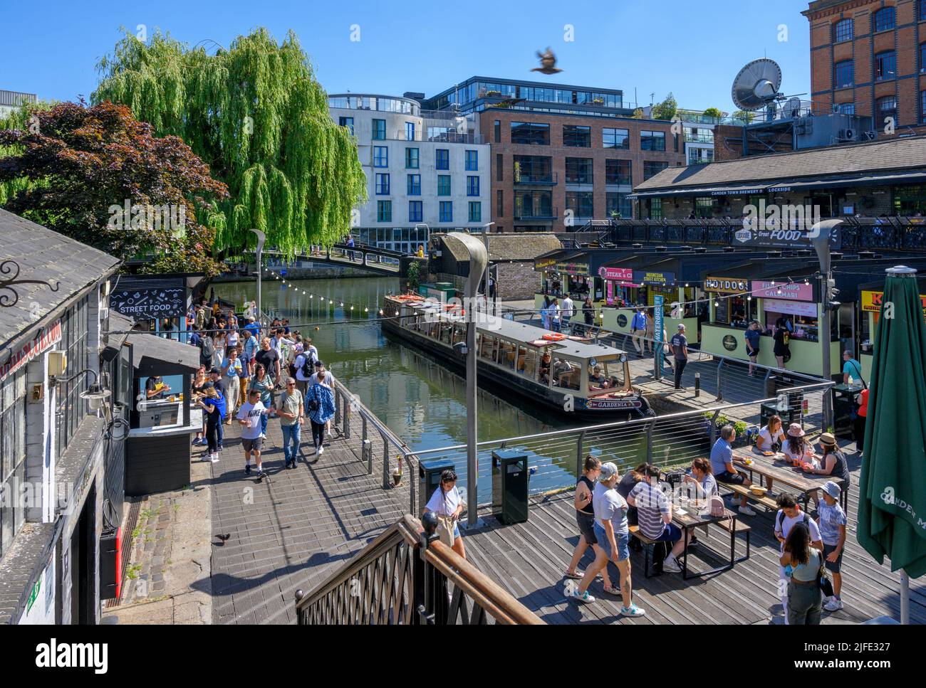 Street food stalls  at Camden Lock, Camden Market, London, England, UK Stock Photo