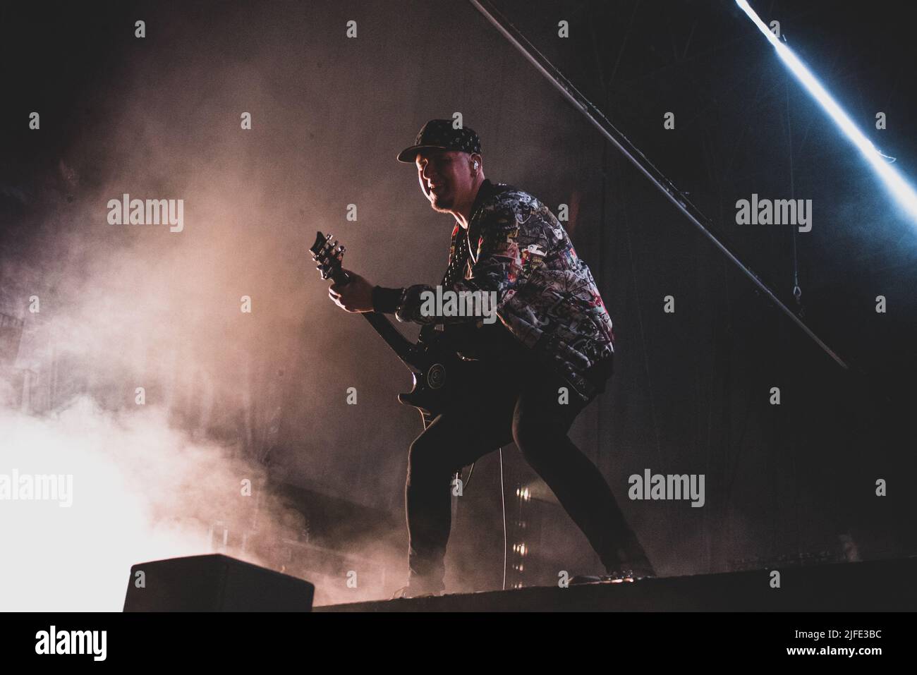 ITALY, COLLEGNO, JULY 1ST 2022: Ace, guitarist of the British rock band “Stunk Anansie”, performing live on stage at the “Flowers Festival” 2022 edition for the “Celebrating 25 years” tour Stock Photo