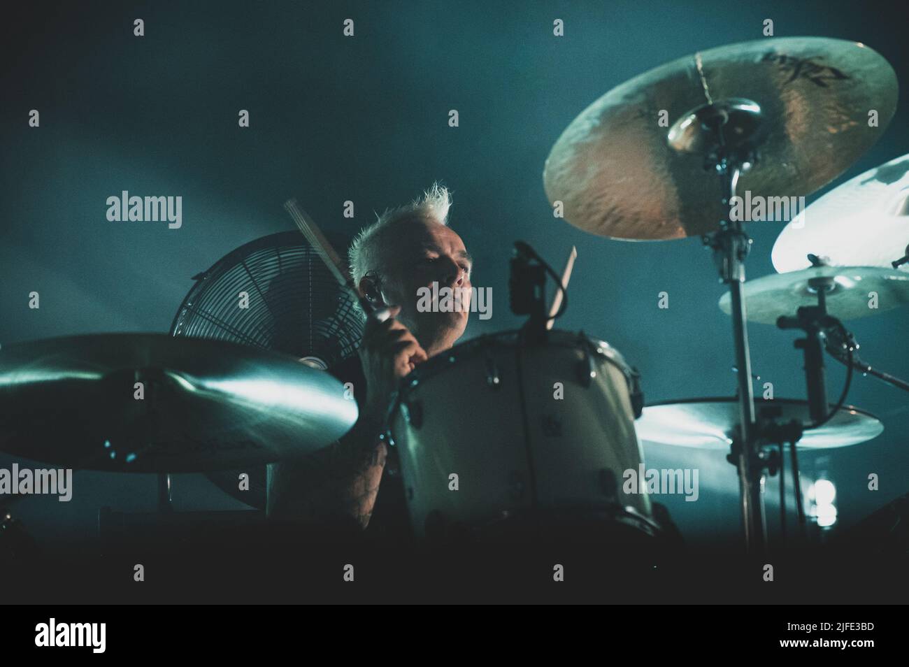 ITALY, COLLEGNO, JULY 1ST 2022: Mark Richardson, drummer of the British rock band “Stunk Anansie”, performing live on stage at the “Flowers Festival” 2022 edition for the “Celebrating 25 years” tour Stock Photo