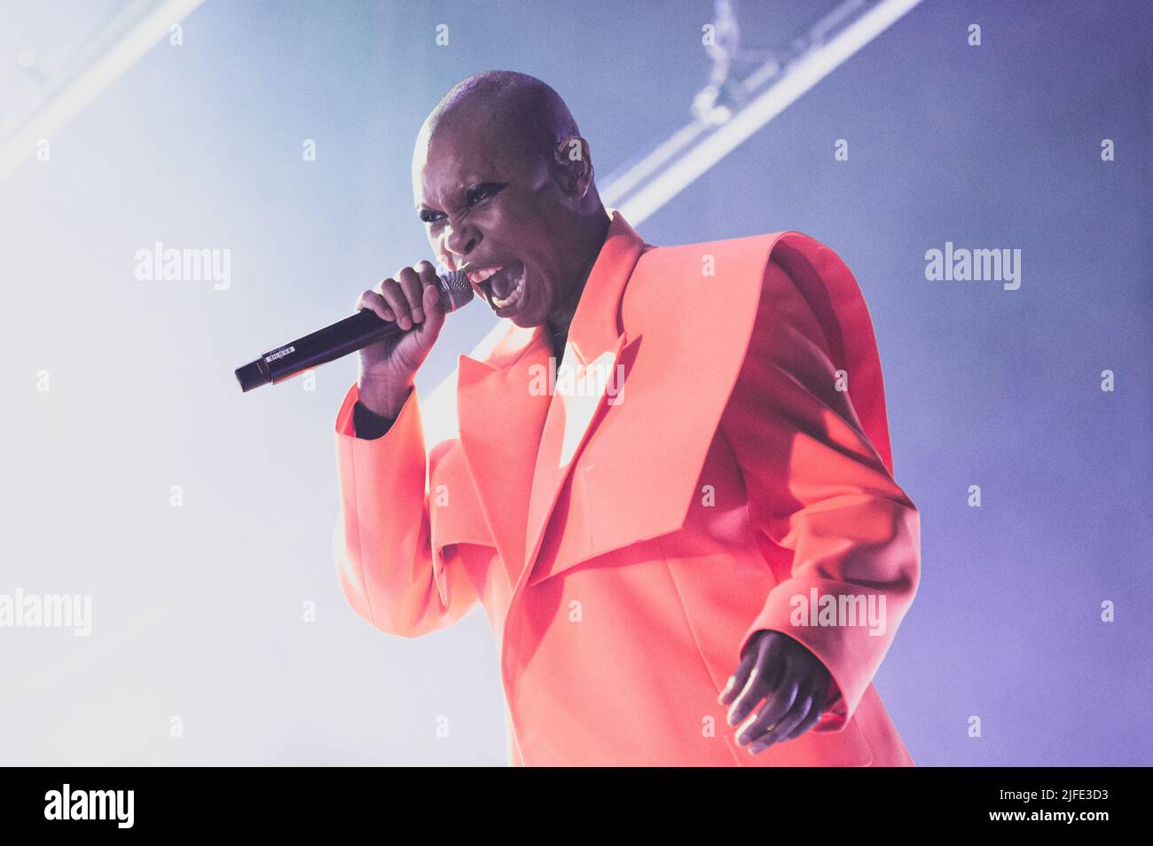 ITALY, COLLEGNO, JULY 1ST 2022: Skin, singer of the British rock band “Stunk Anansie”, performing live on stage at the “Flowers Festival” 2022 edition for the “Celebrating 25 years” tour Stock Photo