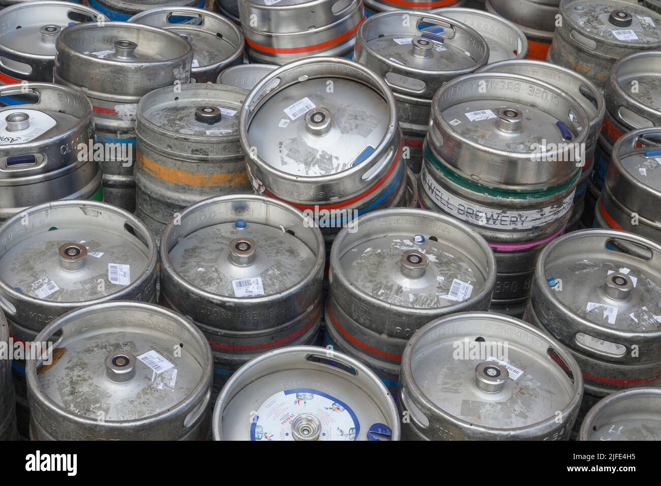 Metal beer barrels or kegs UK Stock Photo