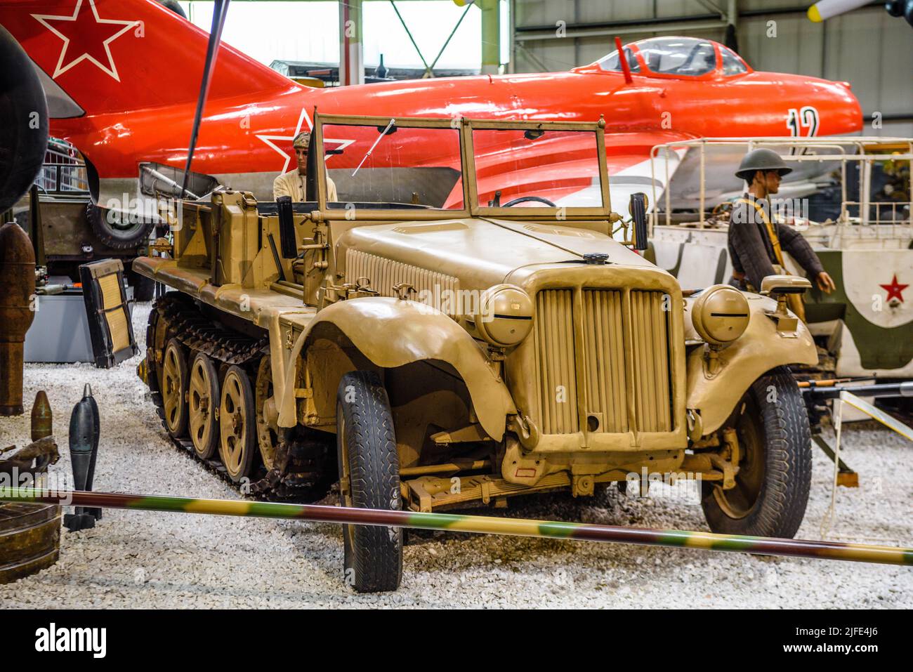 SINSHEIM, GERMANY - MAI 2022: sand military Demag Sd.Kfz. 10 Sonderkraftfahrzeug special motorized vehicle WW2 1939 100ps with canon 3rd reich nazi Ge Stock Photo