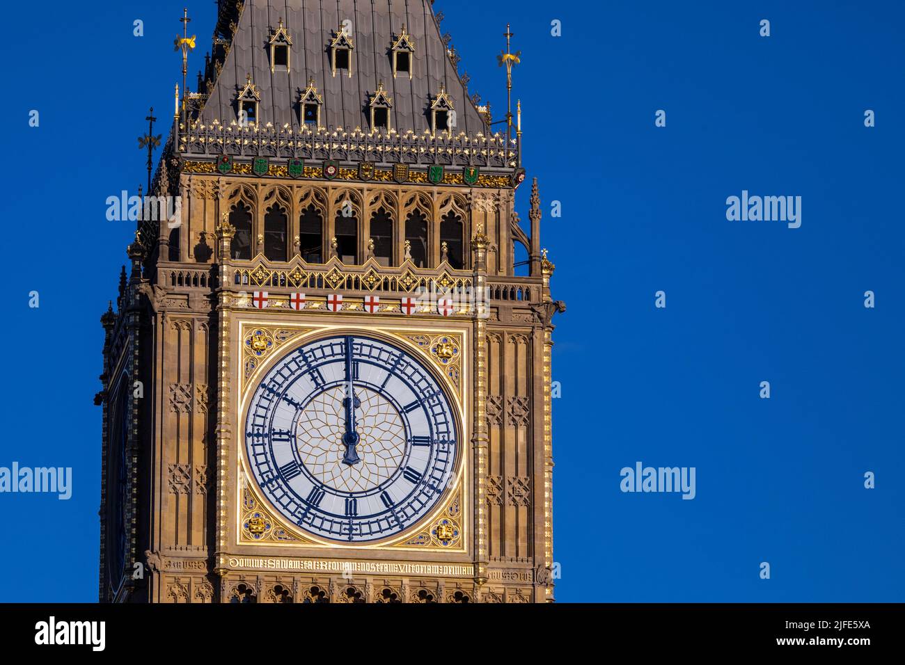 The stunning and newly renovated Elizabeth tower, of the Houses of Parliament in Westminster, London, UK. Stock Photo
