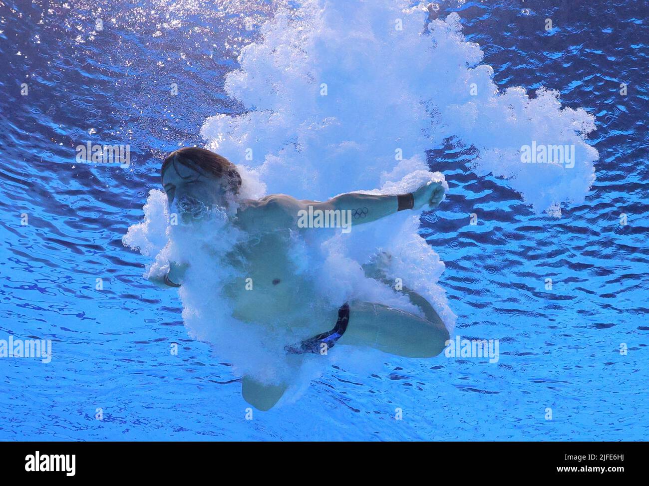 Diving - FINA World Championships - Duna Arena, Budapest, Hungary - July 2, 2022 Australia's Cassiel Rousseau in action during the men's 10m platform semi final REUTERS/Antonio Bronic Stock Photo