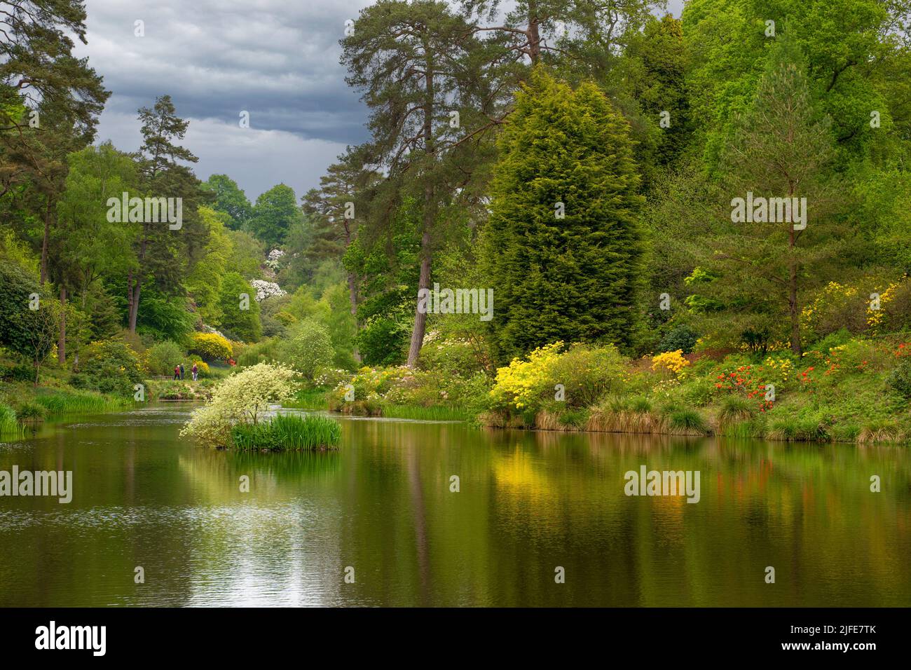 Sculptures, lakes, ponds, gardens and stunning colours and beautiful plants and trees at Leonardslee Gardens in West Sussex Stock Photo