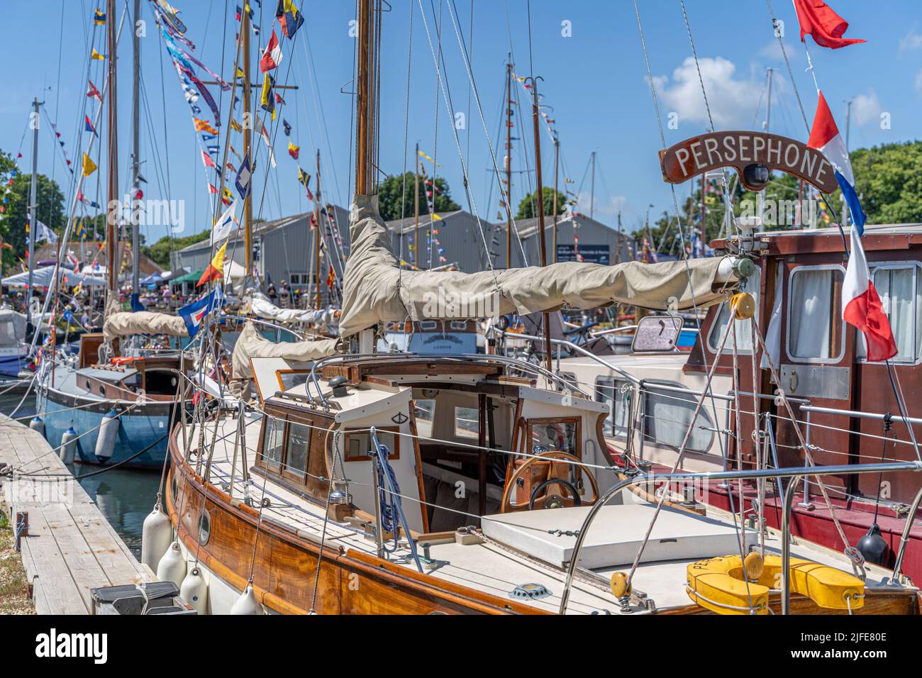 The colourful Classic boat Festival weekend at Birdham Pool Marina, Birdham near Chichester in West Sussex Stock Photo