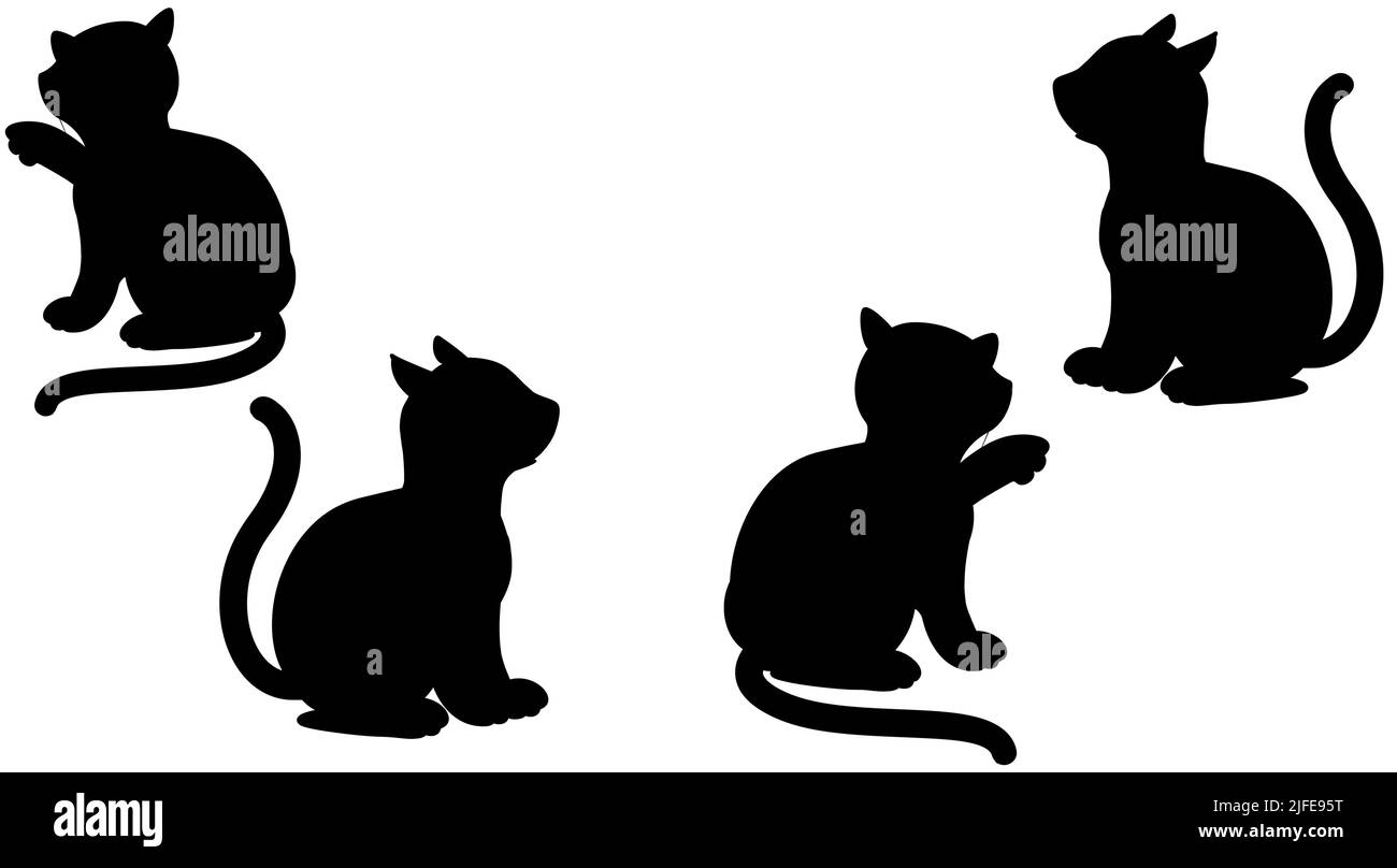 Set of cats Silhouettes on a white background. Vector illustration, cute kitten Stock Vector