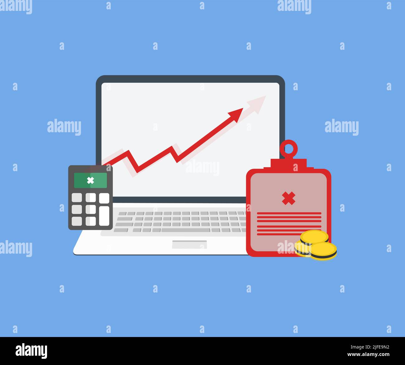 Increasing diagram of inflation rate screen laptop. Inflation and
