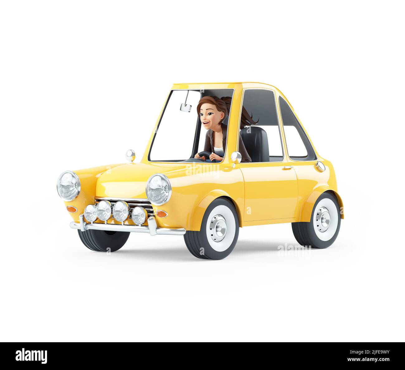 Cartoon Racing Lady 3d cartoon woman driving racing car, illustration isolated on white ...