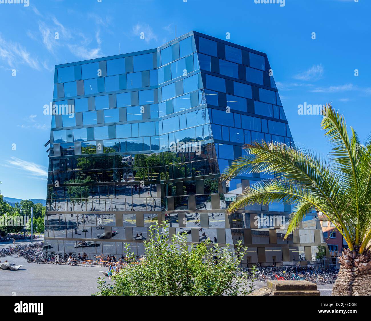 Freiburg - Modern building of the University Library with blue sky. Baden Wuerttemberg, Germany, Europe Stock Photo