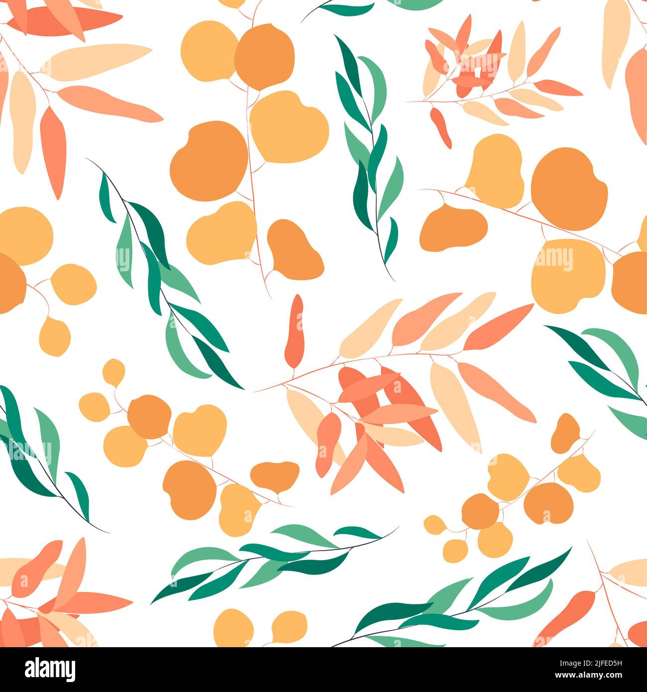 Botanical seamless pattern with leaves and flowers on white background ...