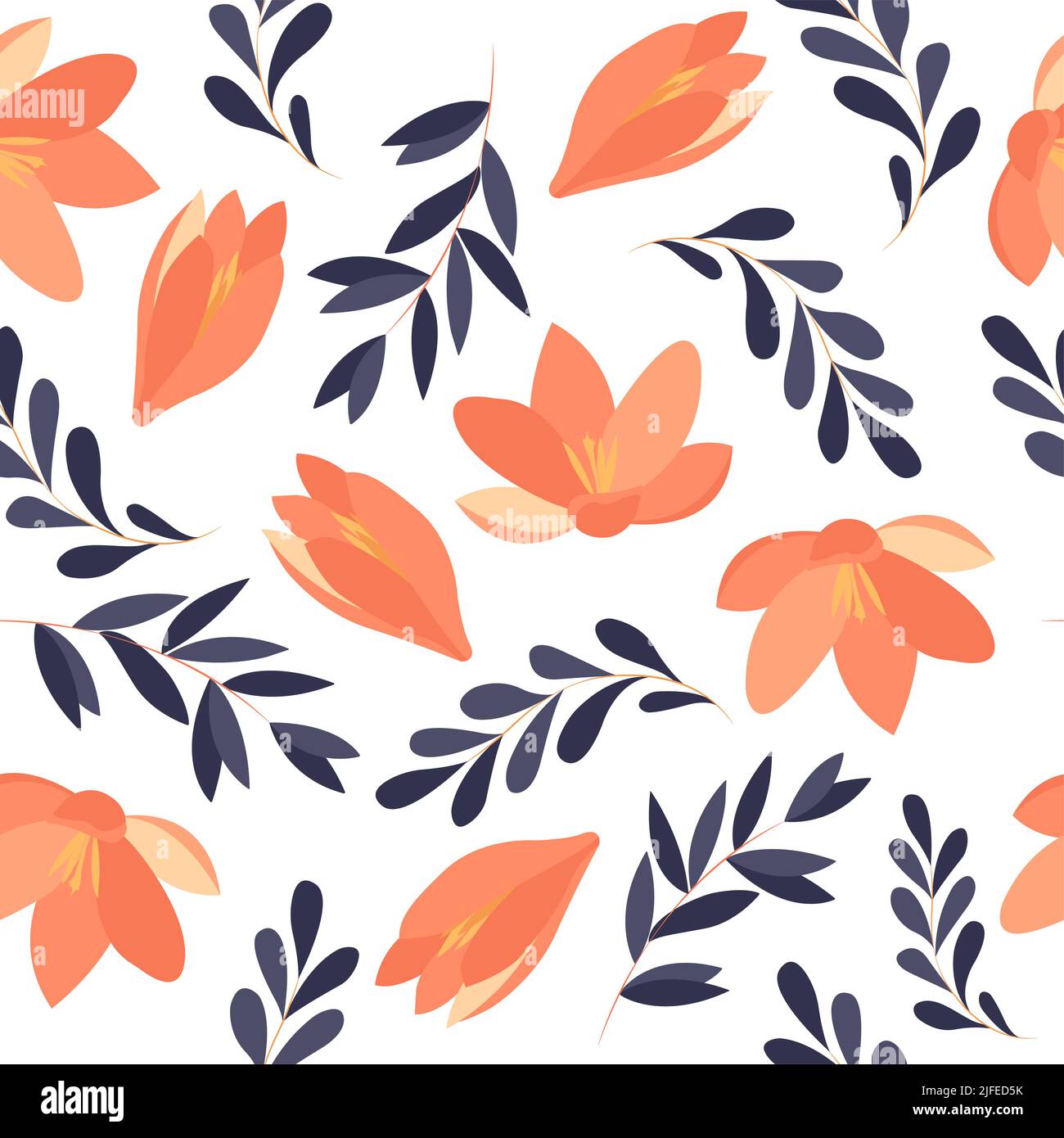Botanical seamless pattern with leaves and flowers on white background ...