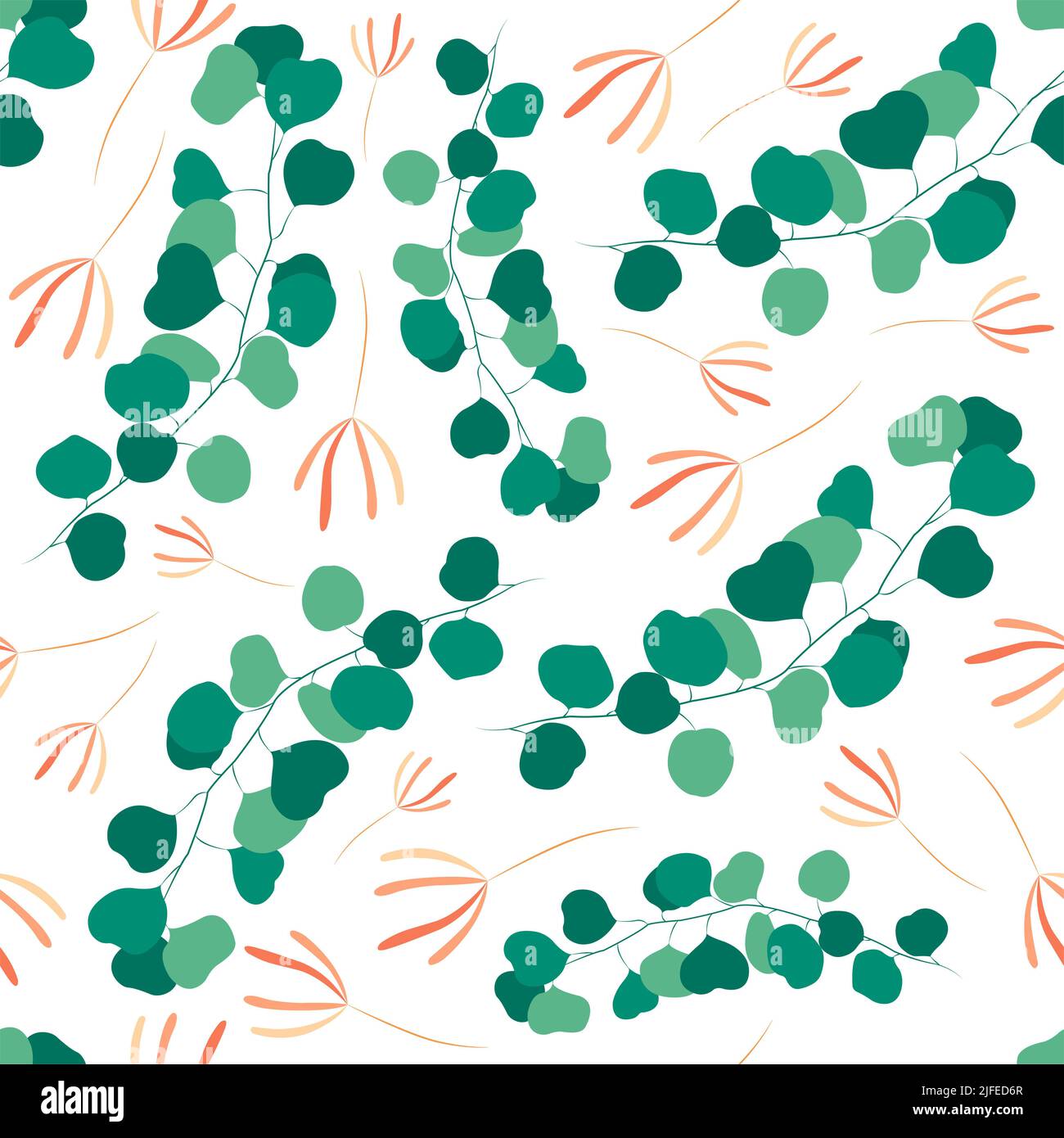 Botanical seamless pattern with leaves and flowers on white background ...
