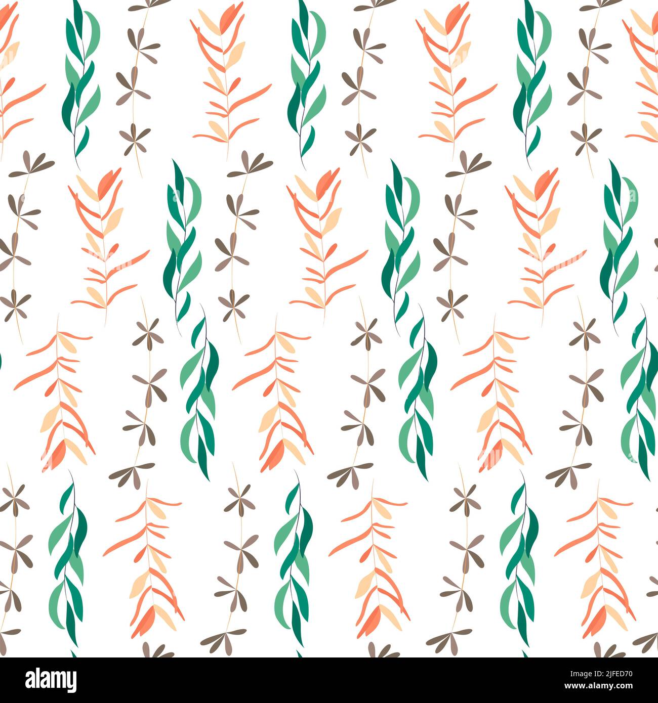Botanical seamless pattern with leaves and flowers on white background ...