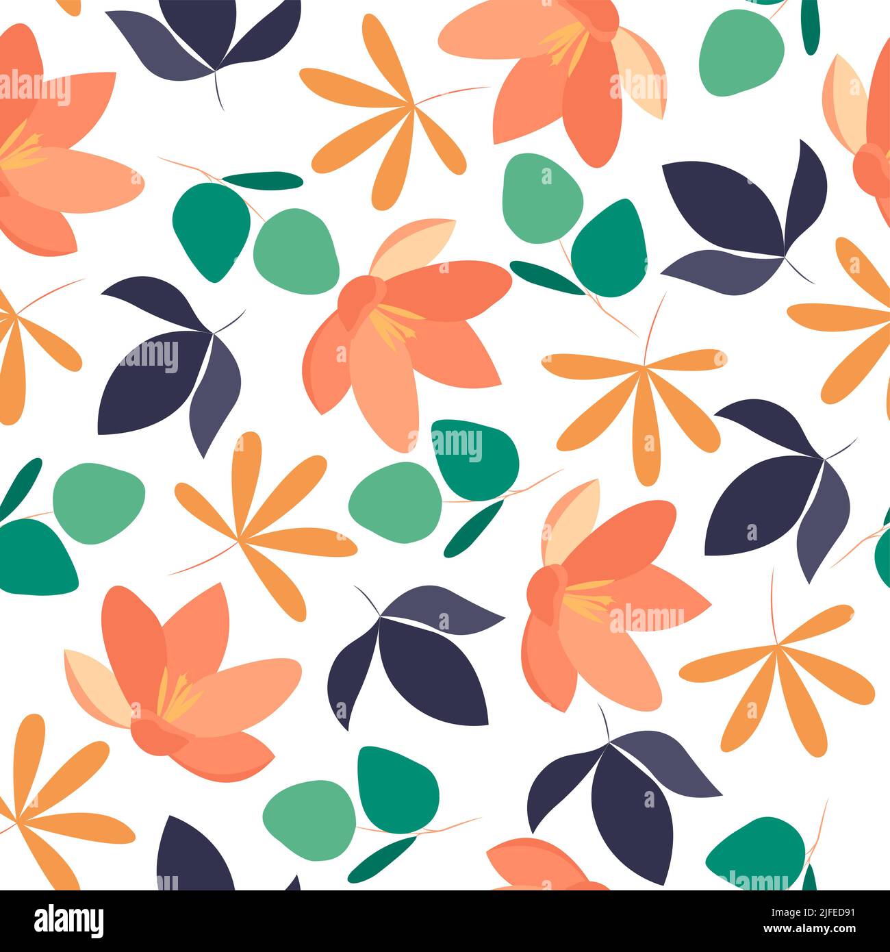 Botanical seamless pattern with leaves and flowers on white background ...