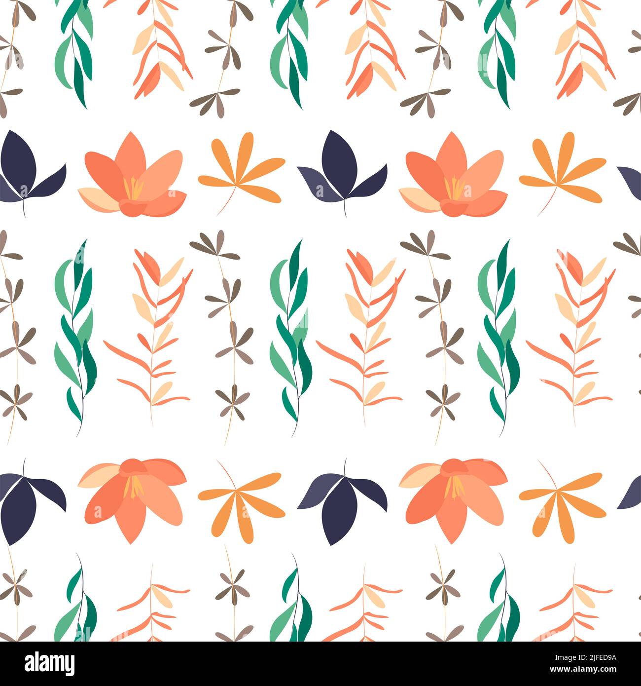 Botanical seamless pattern with leaves and flowers on white background ...