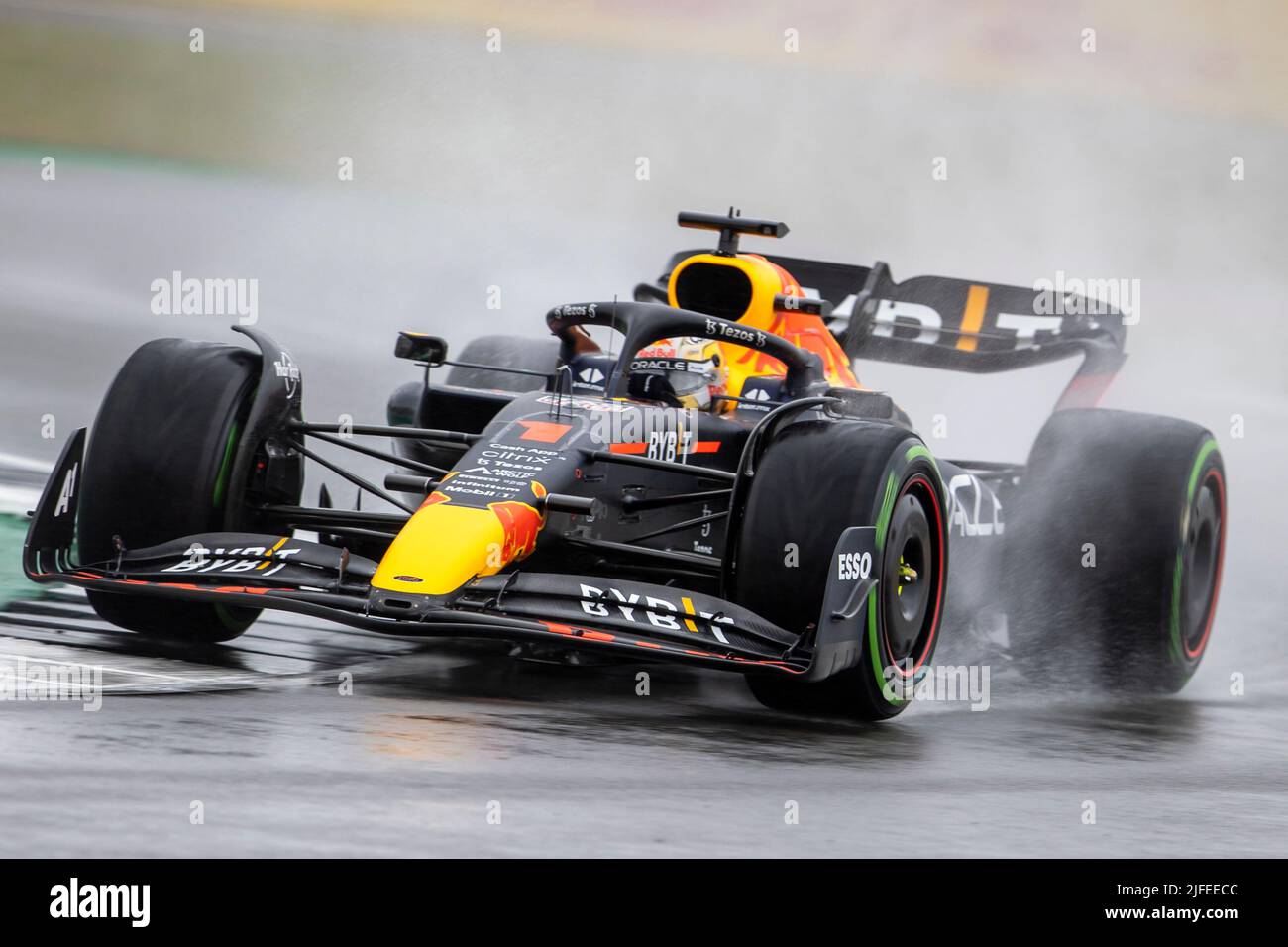 Silverstone, UK. 2nd July 2022, Silverstone Circuit, Silverstone, Northamptonshire, England: British Grand Prix, qualifying sessions: Oracle Red Bull Racing driver Max Verstappen in his Red Bull Racing-RBPT RB18 in the rain