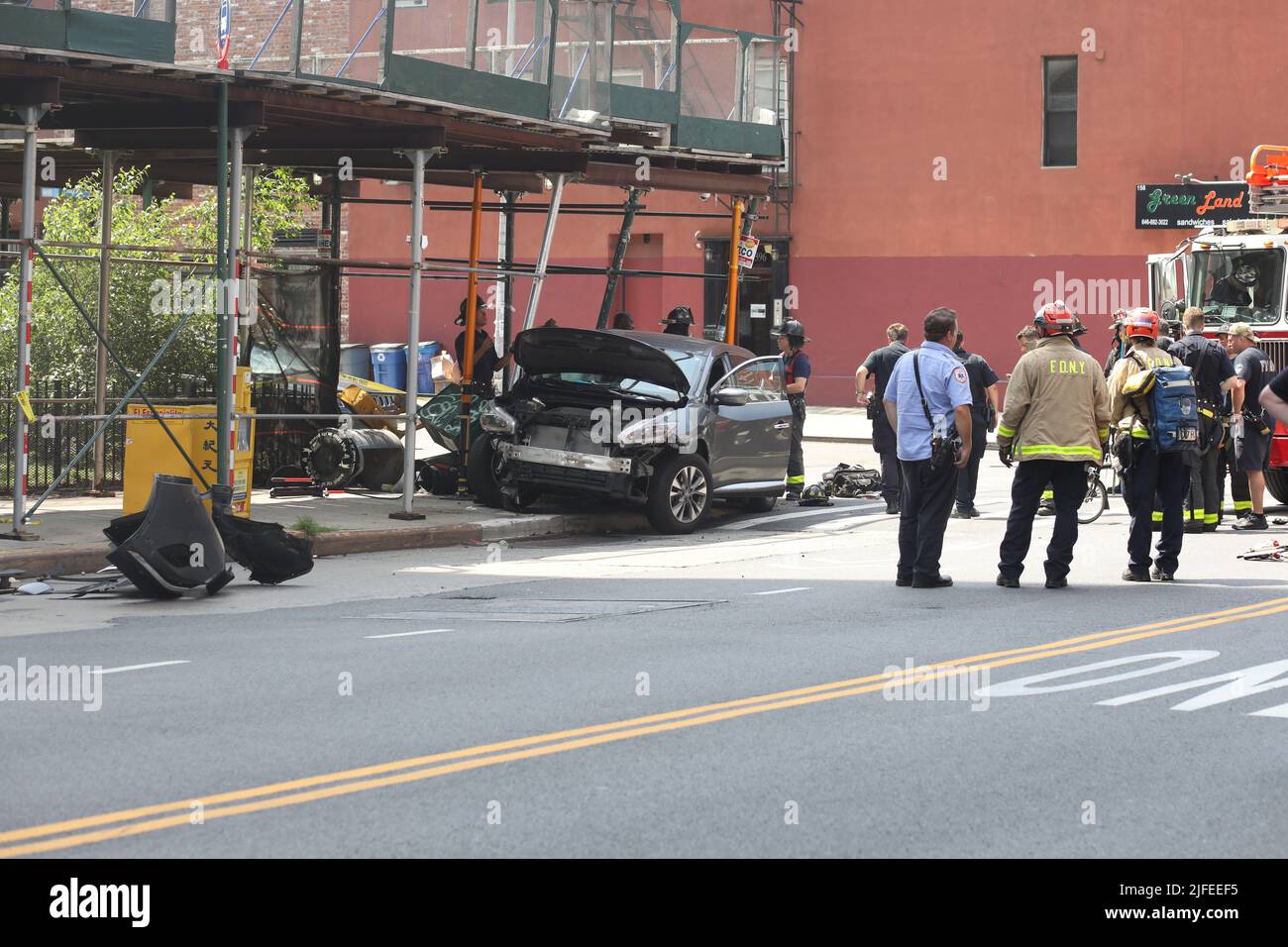 Aftermath of accident involving FDNY firetruck on the corner of 10th