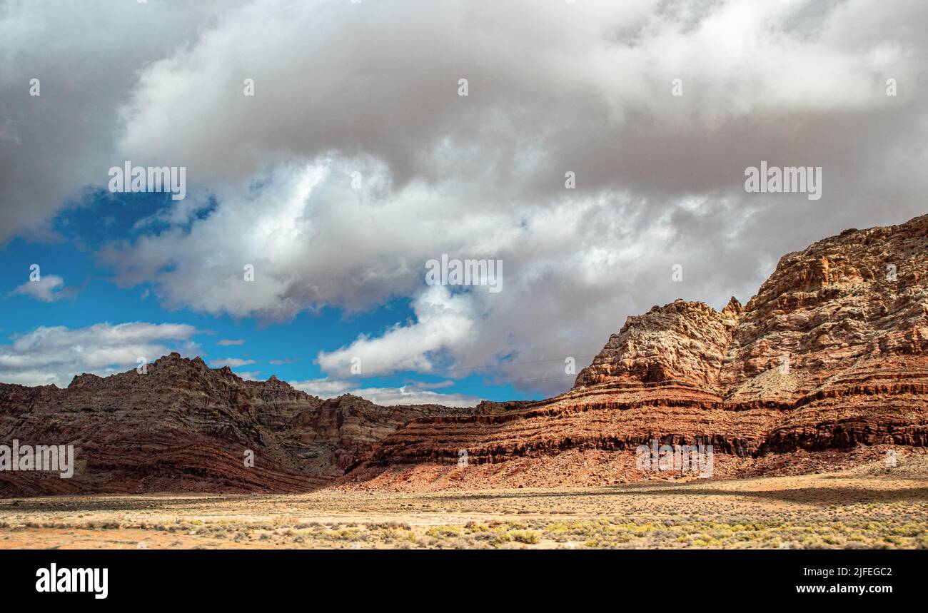 Half the hills in shade and the other half in sun, in the wilderness of AZ, USA Stock Photo