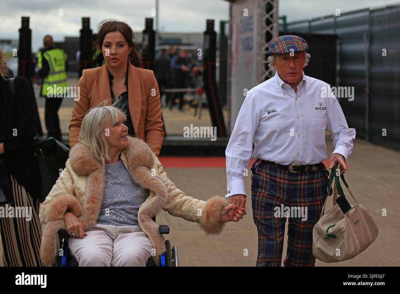2nd July 2022,  Silverstone Circuit, Silverstone, Northamptonshire, England: British F1 Grand Prix, qualifying day: Sir Jackie Stewart and wife Helen Stock Photo