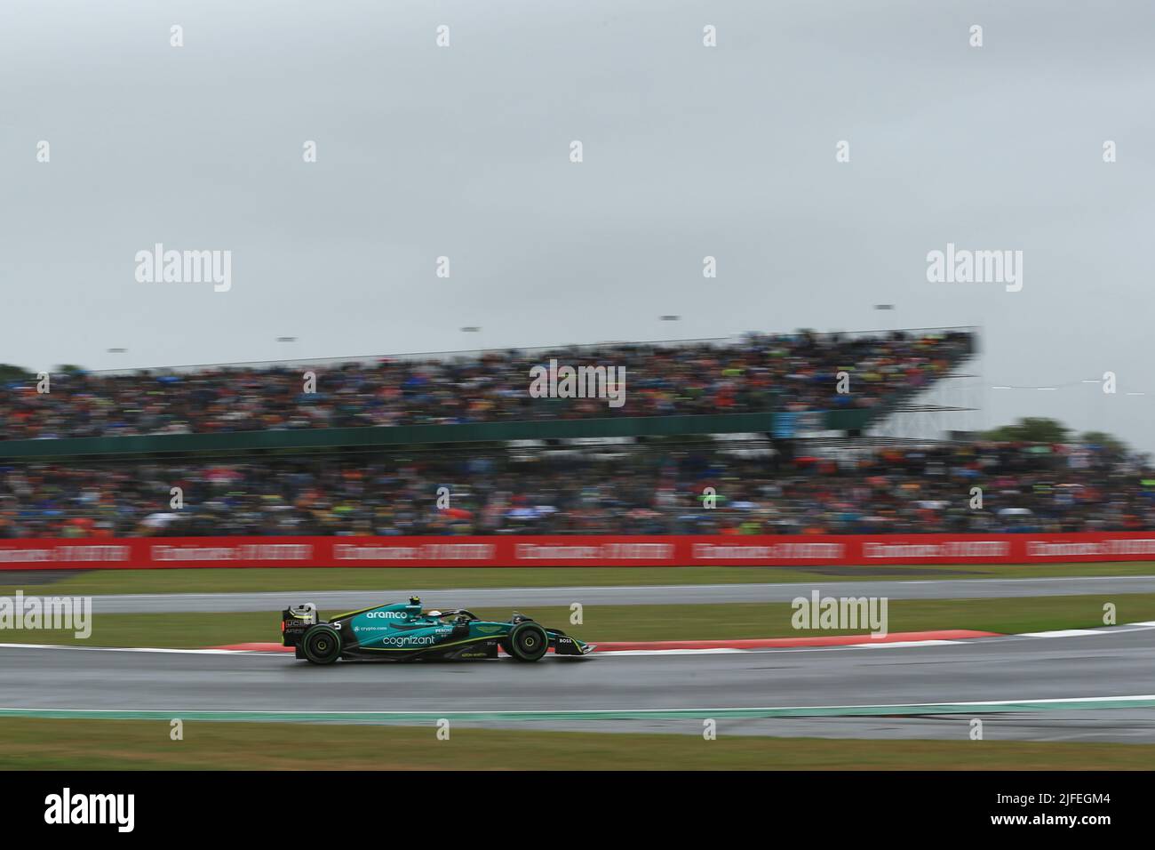 2nd July 2022,  Silverstone Circuit, Silverstone, Northamptonshire, England: British F1 Grand Prix, qualifying day: Aston Martin Aramco Cognizant F1 Team, Sebastian Vettel Stock Photo