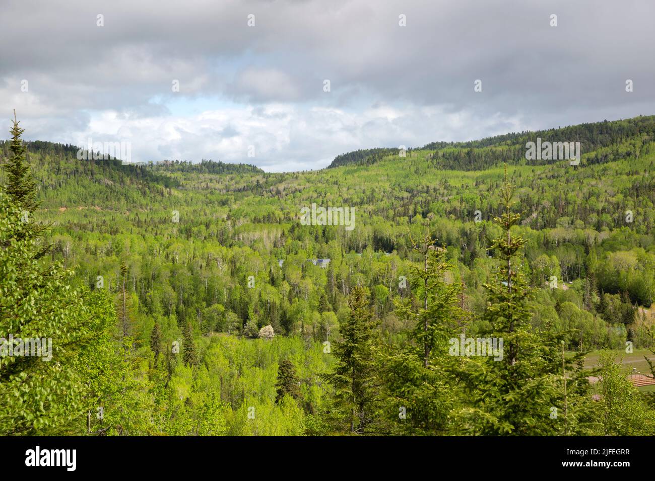 The Gap marks the historic fur trade route of the Grand Portage from interior lakes and rivers to the North Shore of Lake Superior, Minnesota Stock Photo