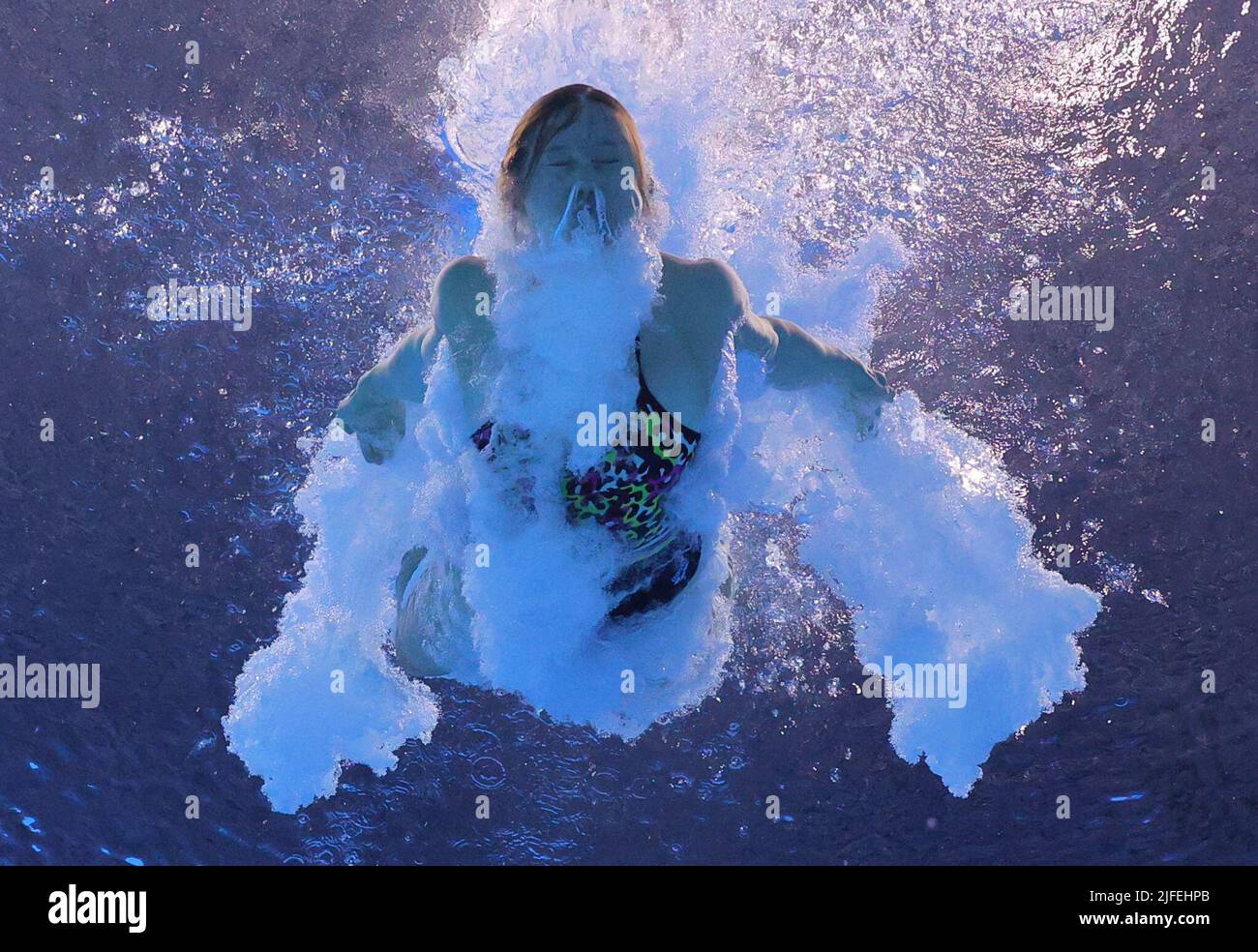 Diving - FINA World Championships - Duna Arena, Budapest, Hungary - July 2, 2022 Germany's Tina Punzel in action during the women's 3m springboard final REUTERS/Antonio Bronic Stock Photo