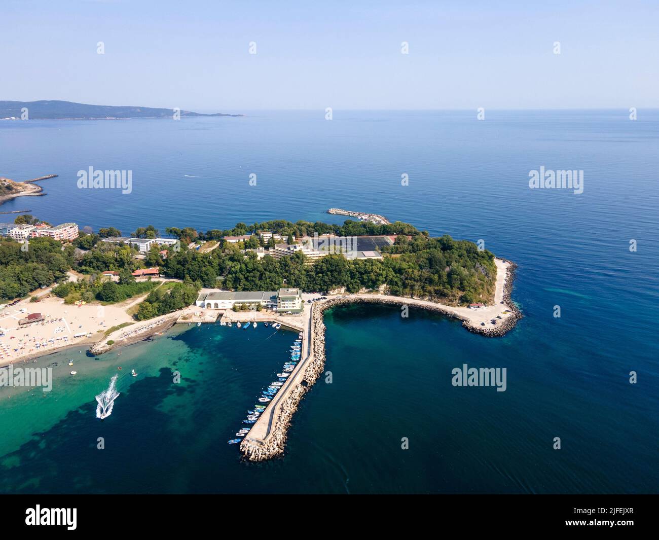 Amazing Aerial view of South Beach of town of Kiten, Burgas Region, Bulgaria Stock Photo