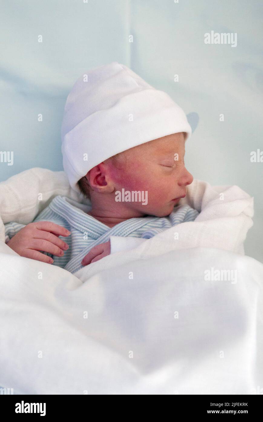 Premature newborn baby sleeping Stock Photo