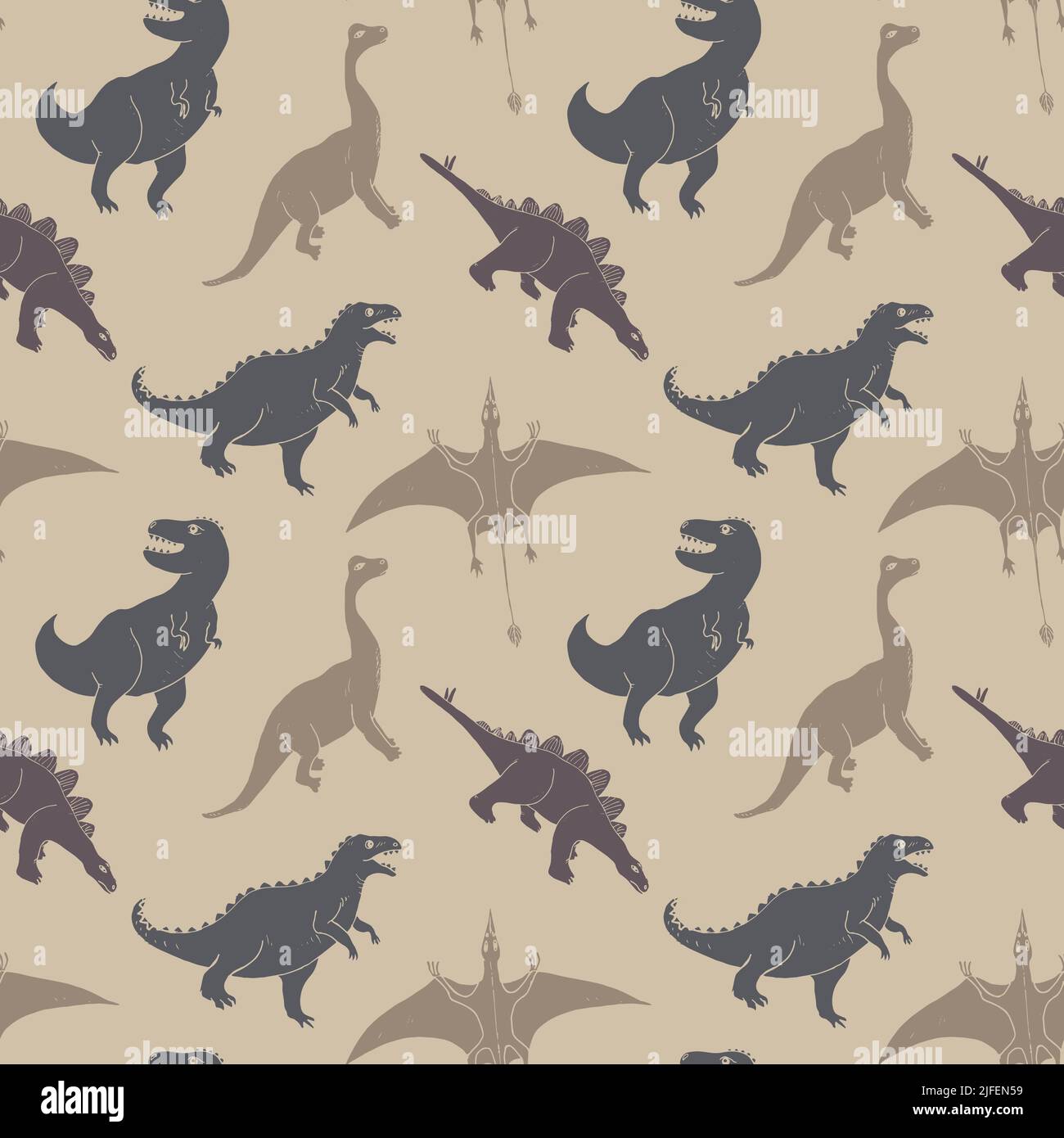 Dino Seamless Pattern, Cute Cartoon Dinosaurs Doodles Vector ...