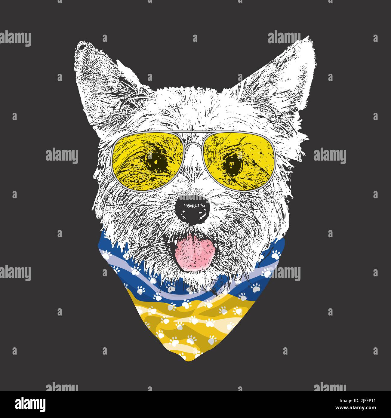 Yorkshire Terrier portrait, Cute cool dog in glasses and Ukraine flag