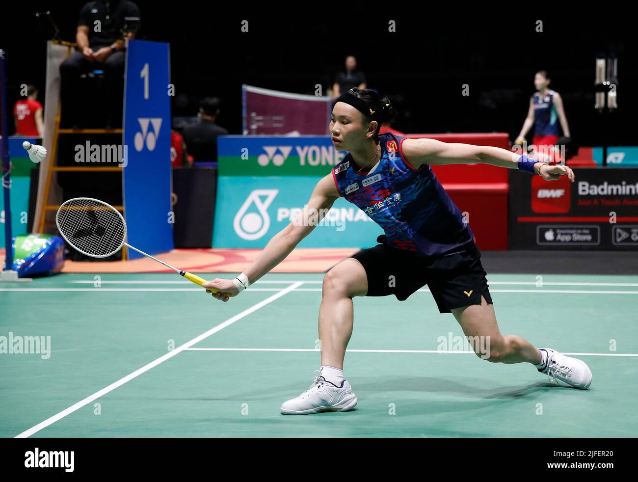 Tai Tzu Ying of Taiwan competes against Chen Yu Fei of China during the Womens Single semi-finals match of the Petronas Malaysia Open 2022 at Axiata Arena, Bukit Jalil
