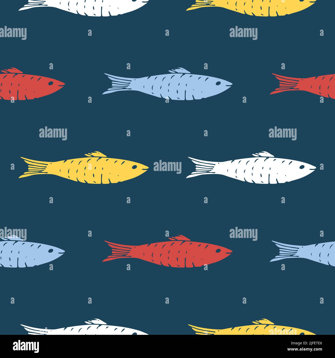 Fish Seamless pattern. Fish Cartoon doodle, Vector illustration Stock ...