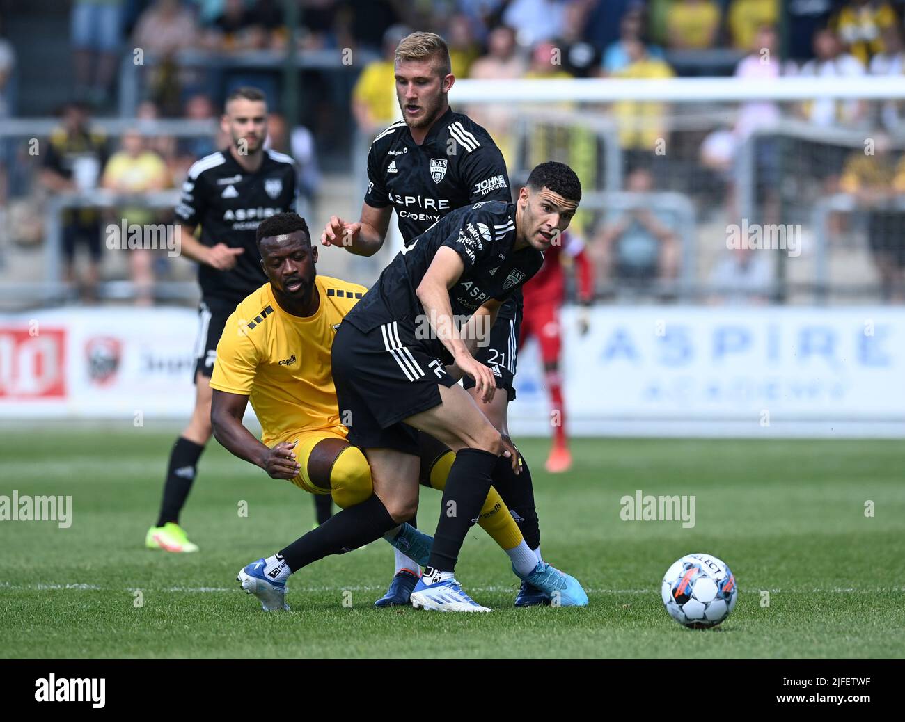 Eupen's new player Isaac Christie-Davies fights for the ball during a friendly soccer match between KAS Eupen and Alemannia Aachen, Saturday 02 July 2022 in Eupen, to prepare the 2022-2023 'Jupiler Pro League' first division of the Belgian championship. BELGA PHOTO JOHN THYS Stock Photo