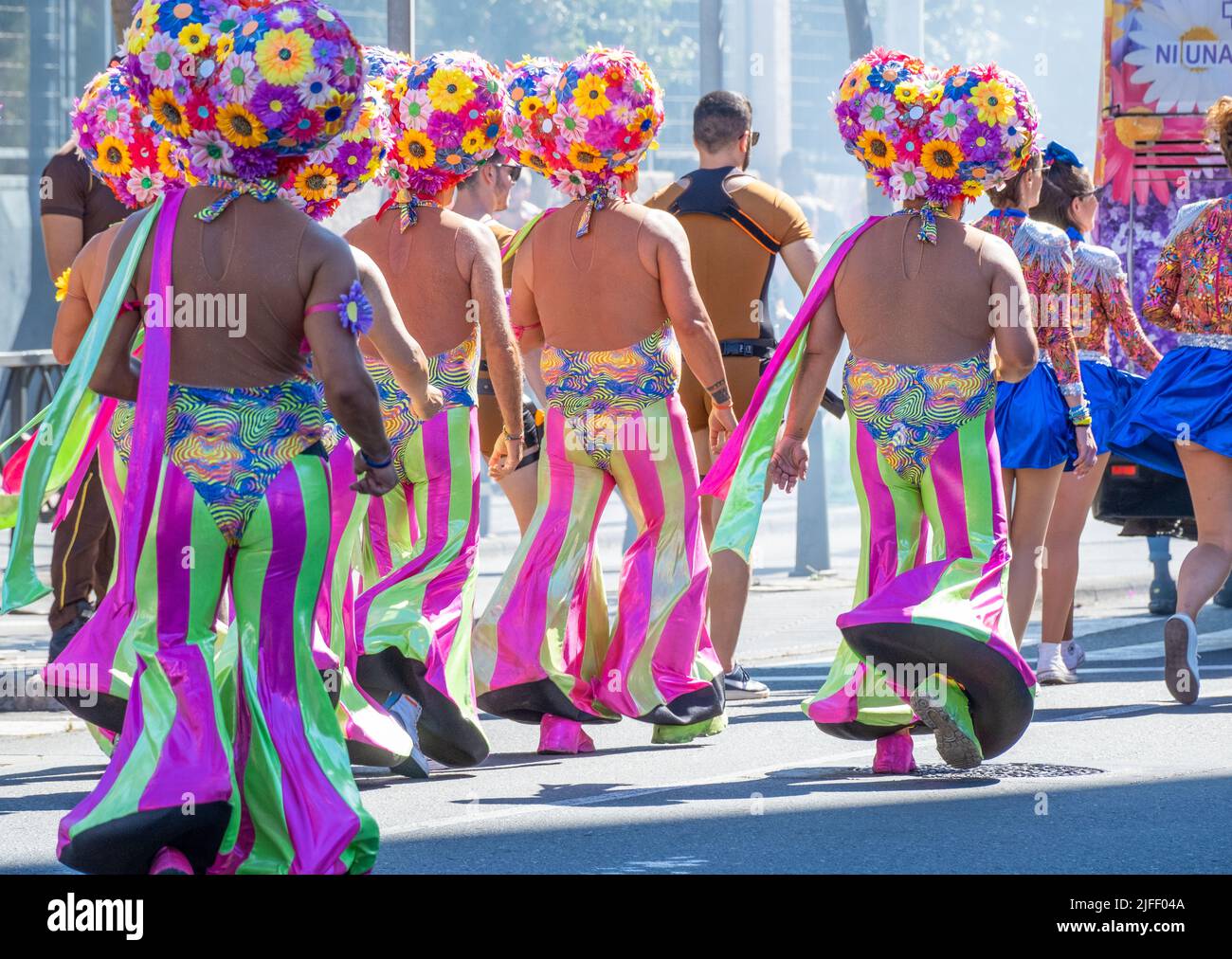 Las Palmas, Gran Canaria, Canary Islands, Spain. 2nd July, 2022. Thousand of people in fancy dress enjoying the Las Palmas Carnival street parade in blazing sunshine. Credit: Alan Dawson/ Alamy Live News. Stock Photo