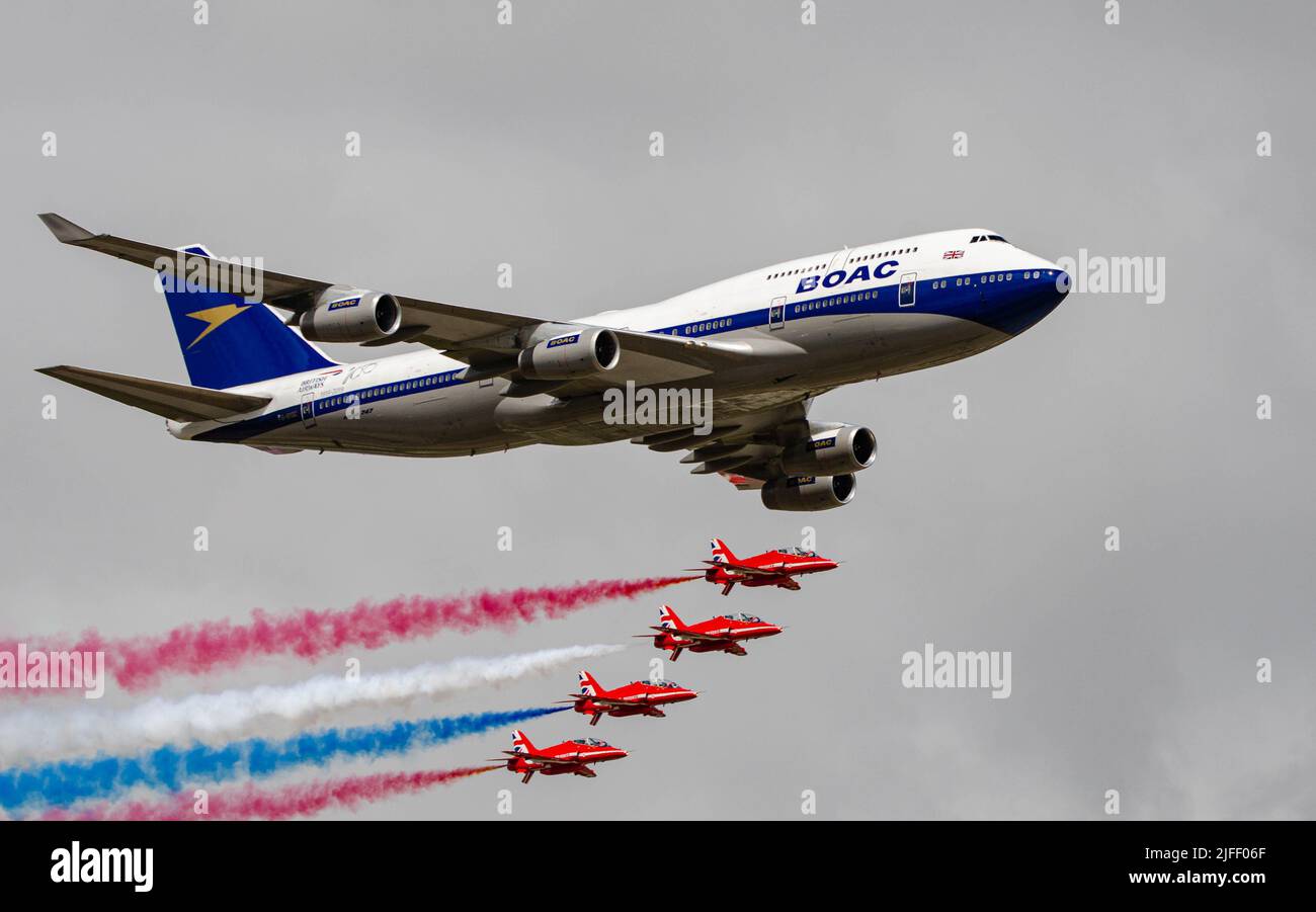 Boing 747 & Red Arrows Stock Photo