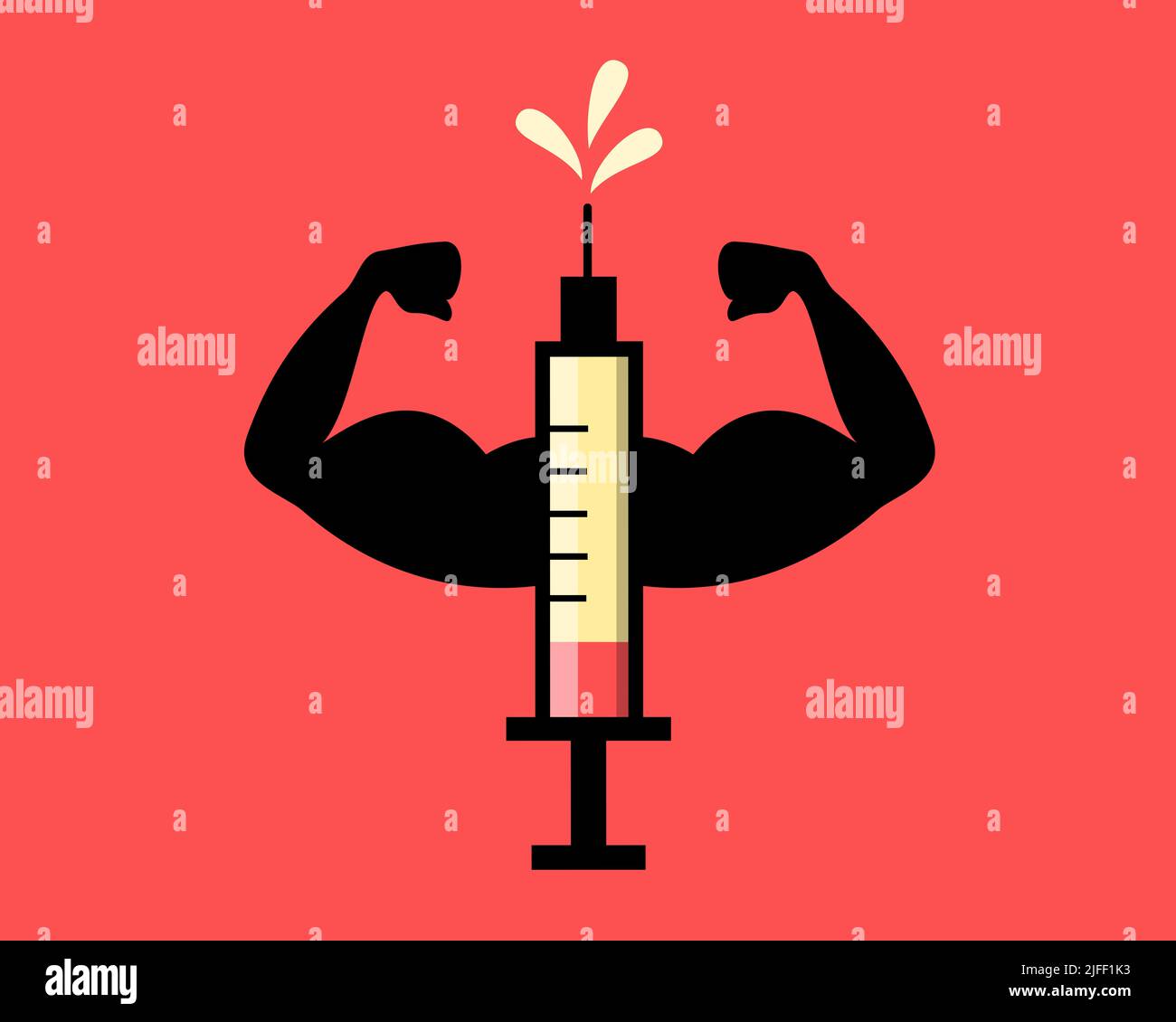 Syringe with anabolic steroids - substance to gain strong muscle and musculature. Doping for bodybuilder and bodybuilding. Isolated vector illustratio Stock Photo