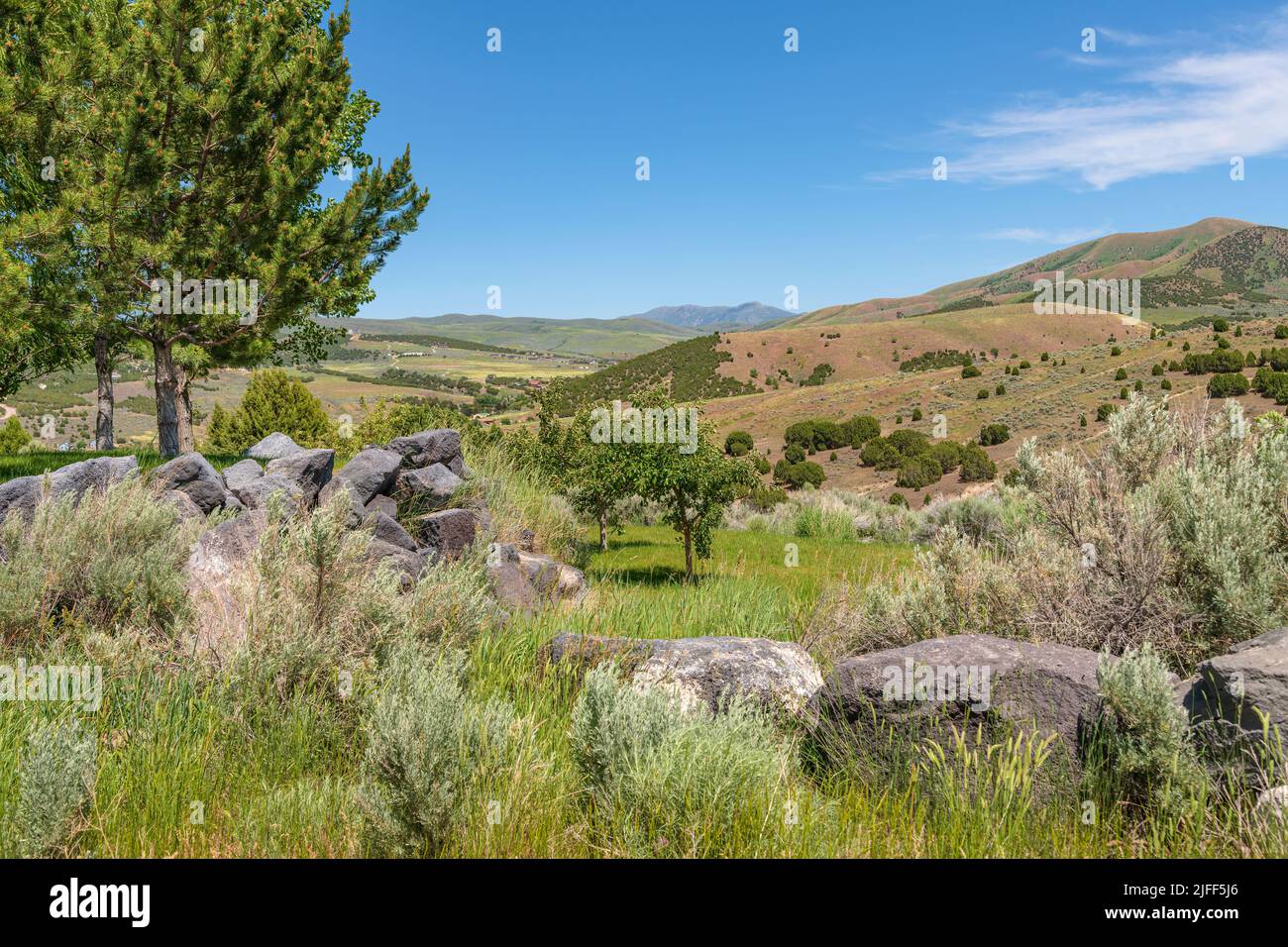Hilly landscape around the city of Pocatello Idaho state. Stock Photo