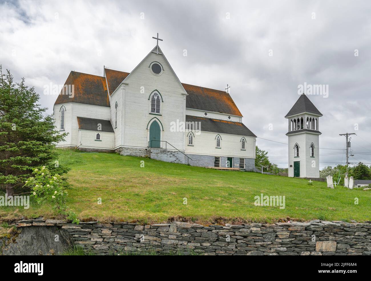 Exterior view of St. George’s Anglican Church in the village of Brigus, Newfoundland Stock Photo