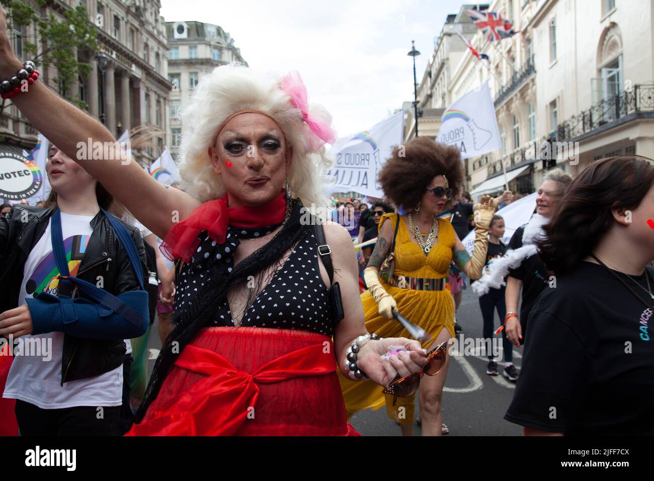 Gay Pride March - Marchers For Cancer is a Drag Charity-  2 July 2022,  London, UK Stock Photo