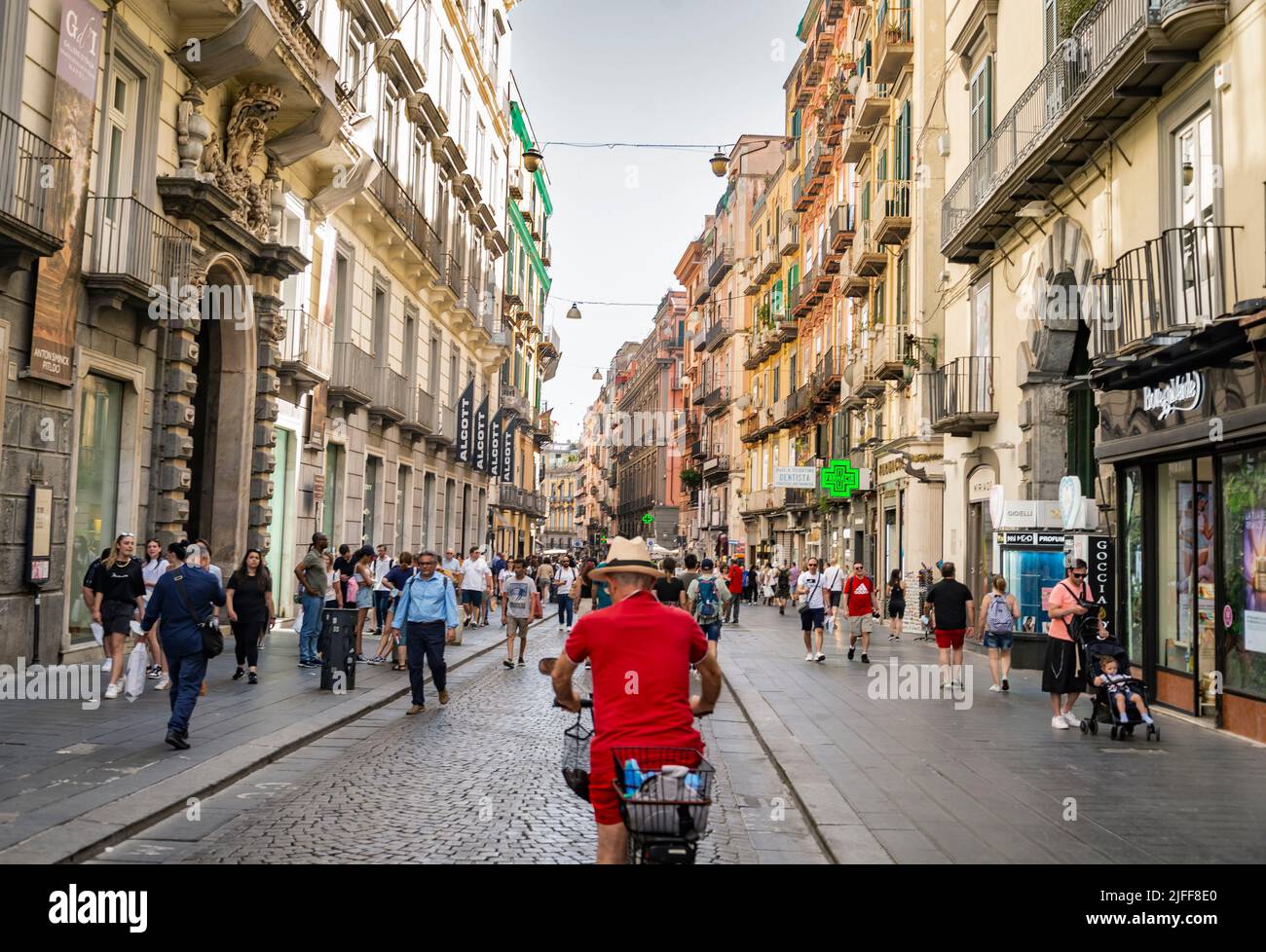 Naples, Italy- June 3, 2022: People walking on Via Toledo street in Naples, Italy Stock Photo