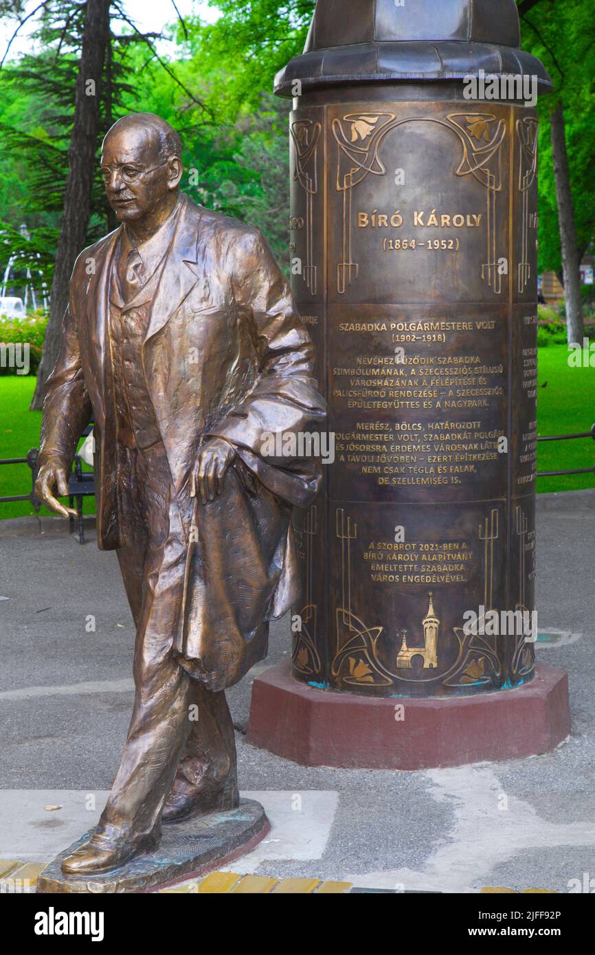 Serbia, Vojvodina, Subotica, mayor Károly Bíró monument, Stock Photo
